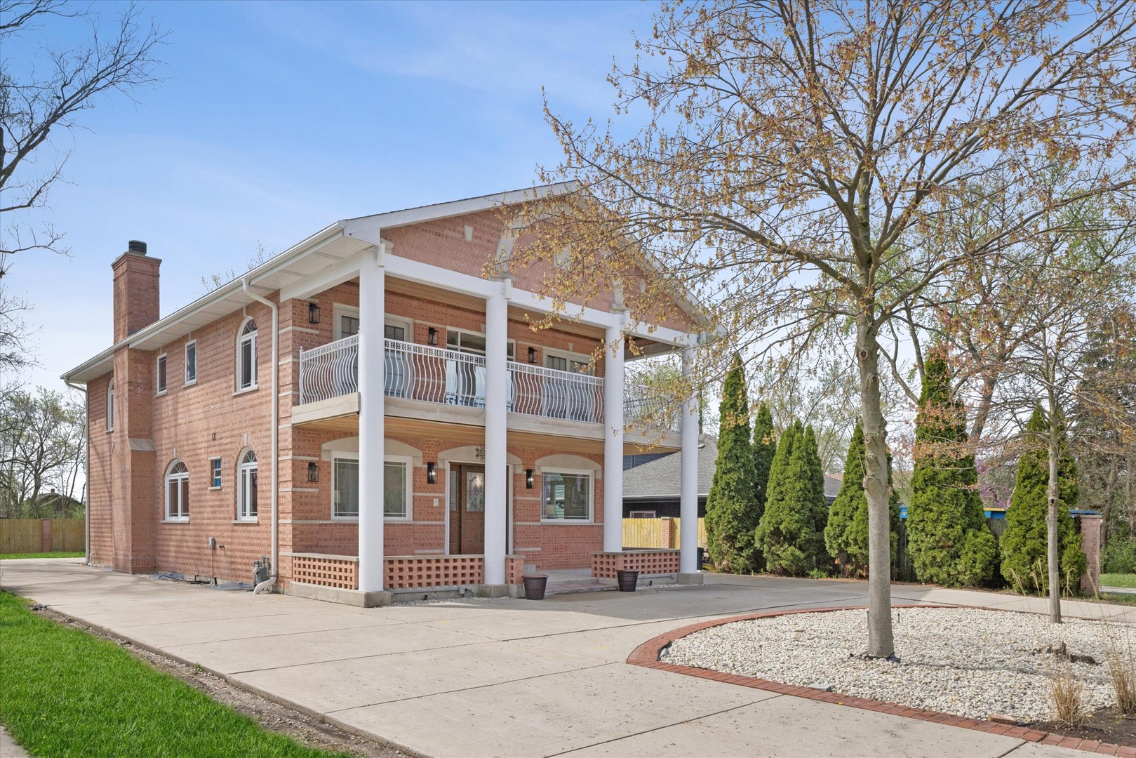 a front view of a building with street view