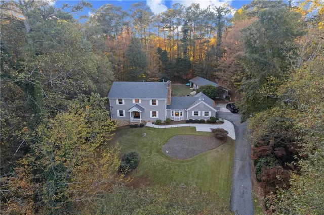 an aerial view of a house