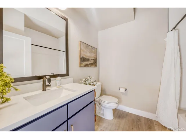 a bathroom with a sink toilet a mirror and vanity