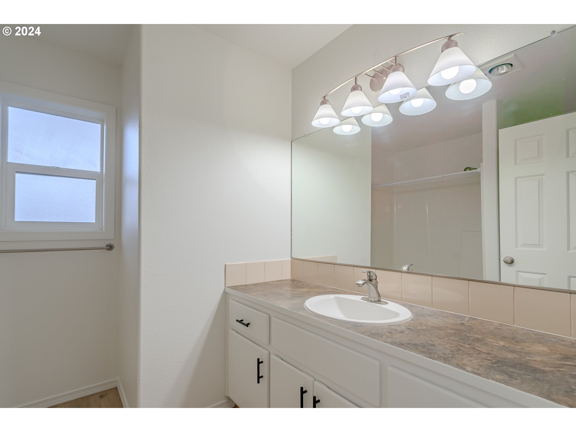 314 South 34th Place Ridgefield, WA 98642 - Photo 38 of 48 a bathroom with a sink a mirror and a light fixture