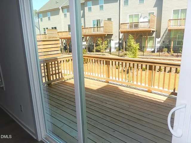 a view of a balcony from a window
