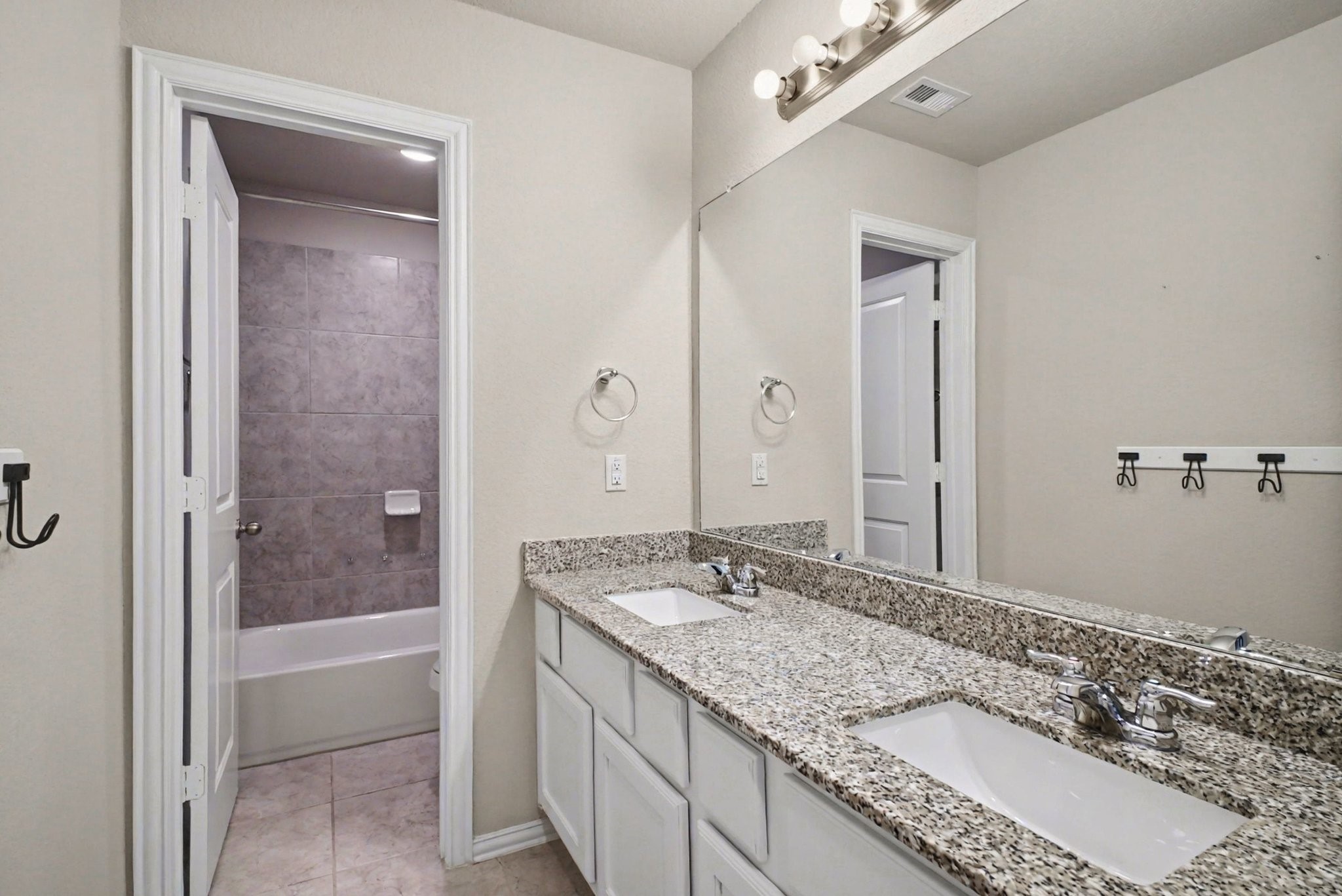 10602 Wagner Street Rosharon, TX 77583 - Photo 31 of 35 a bathroom with a granite countertop sink a mirror and a bathtub