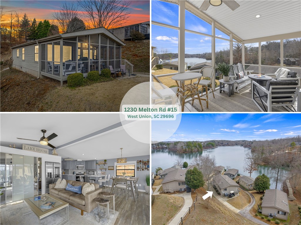 This beautiful lakeside property offers serene water views from a comfortable screened-in porch and open living space.