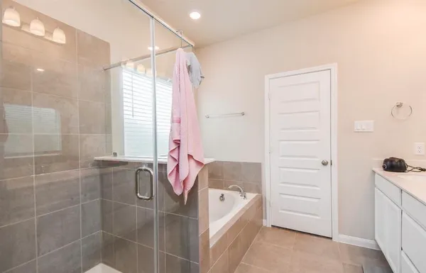 a bathroom with a tub a sink and a shower