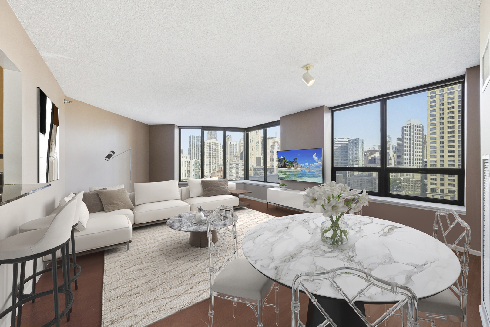 400 North LaSalle Drive, Unit 2002 Chicago, IL 60654 - Photo 4 of 30 a living room with furniture and a large window