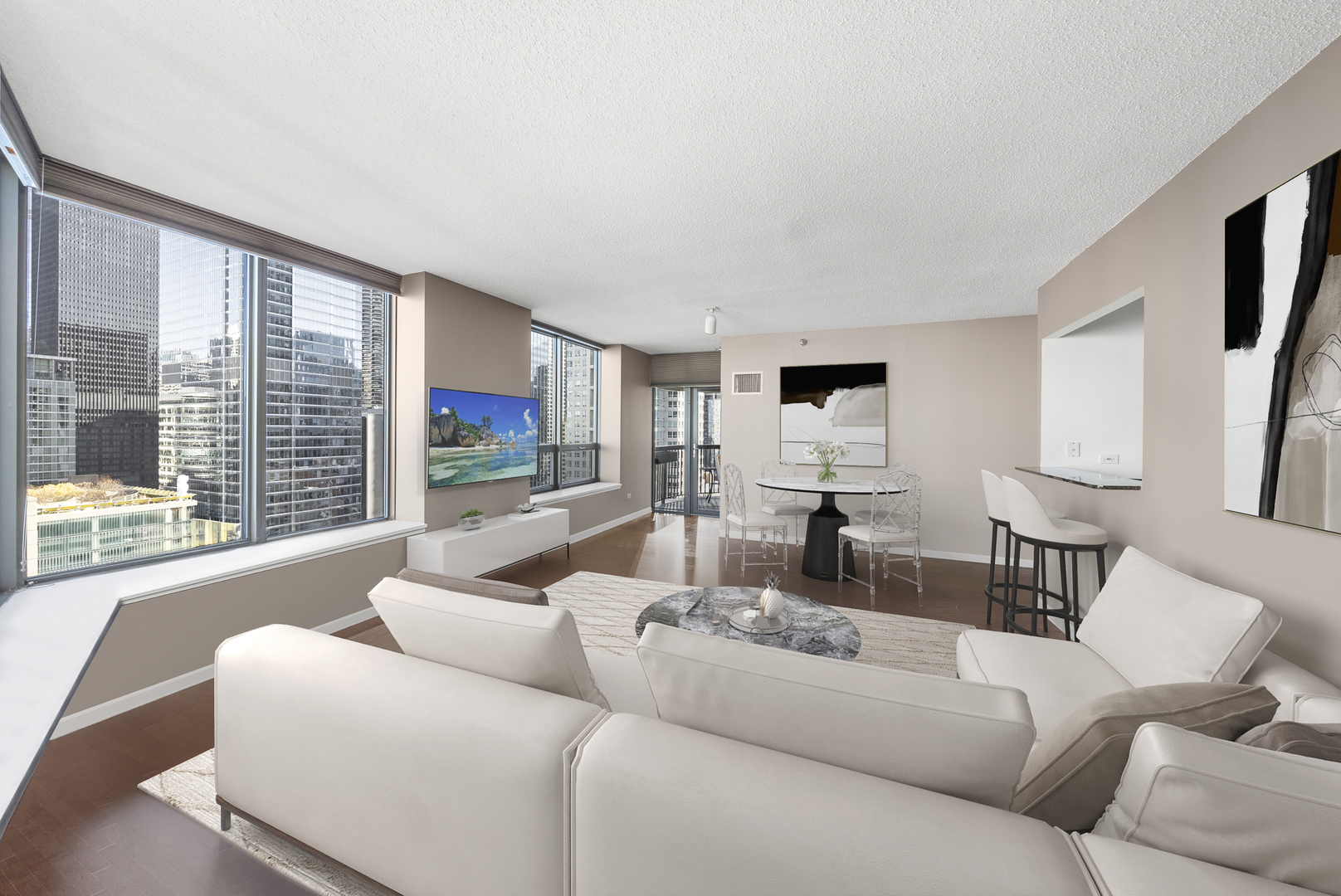 400 North LaSalle Drive, Unit 2002 Chicago, IL 60654 - Photo 5 of 30 a living room with furniture and a large window