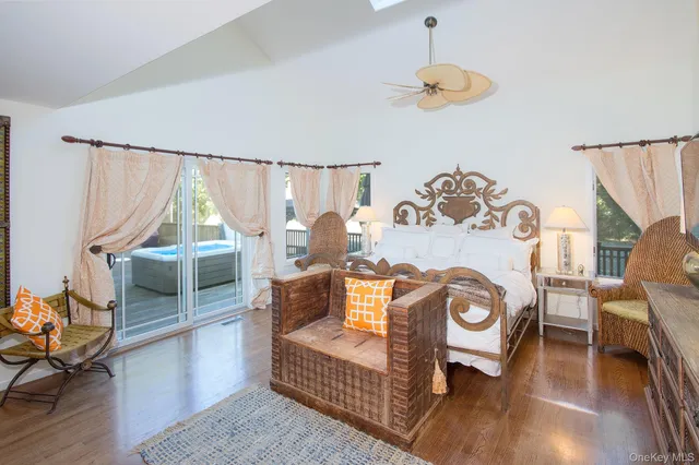 a living room with a stove and a table