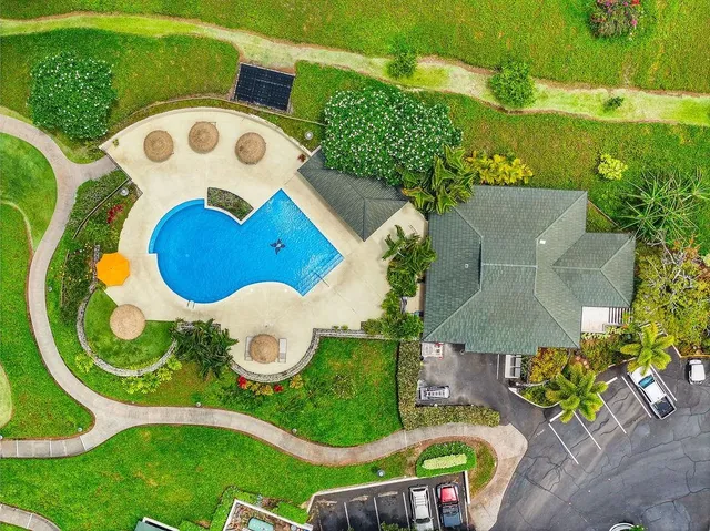 an aerial view of a house having outdoor space