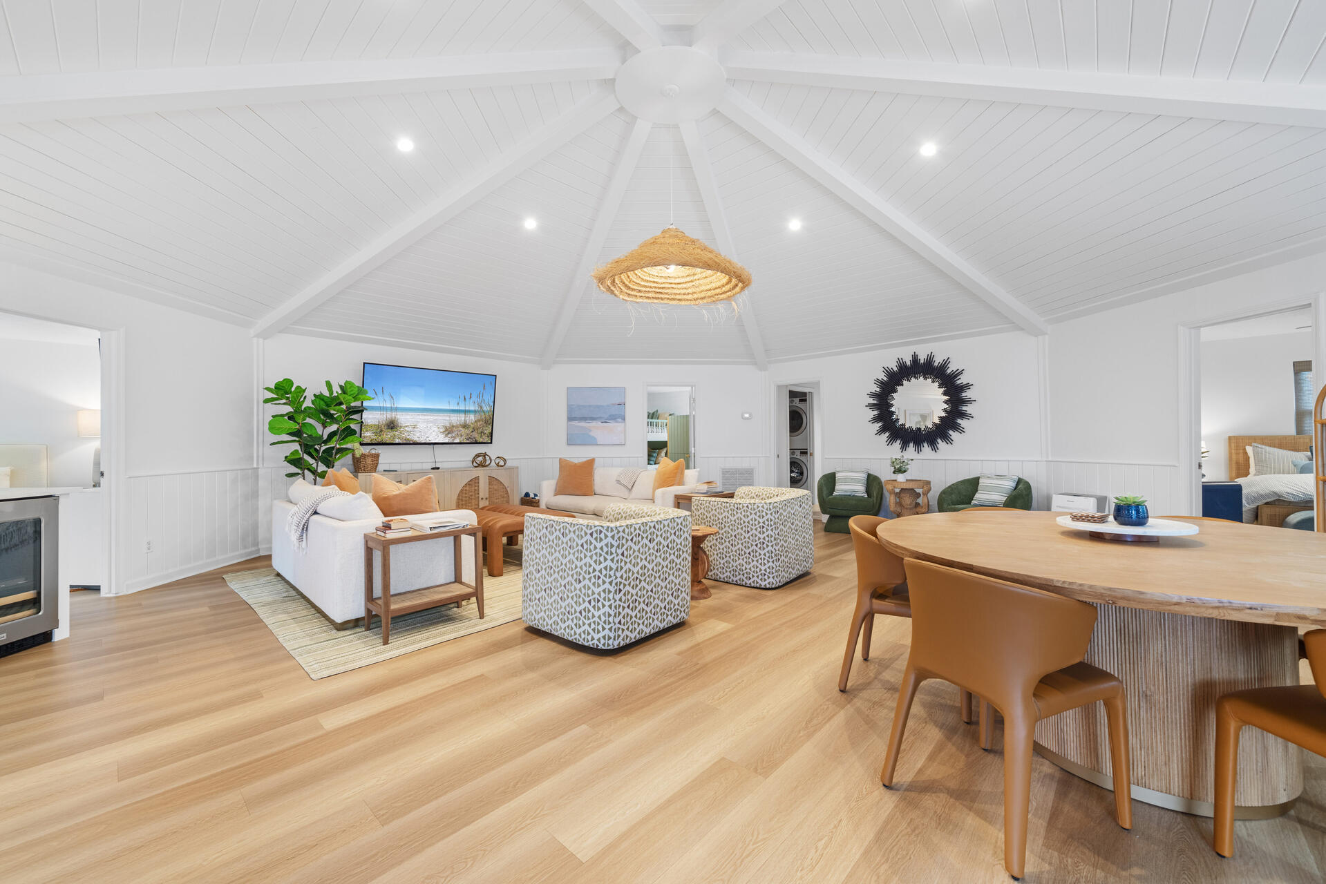169 Pompano Street Inlet Beach, FL 32461 - Photo 18 of 91 a living room with furniture and a dining table with kitchen view