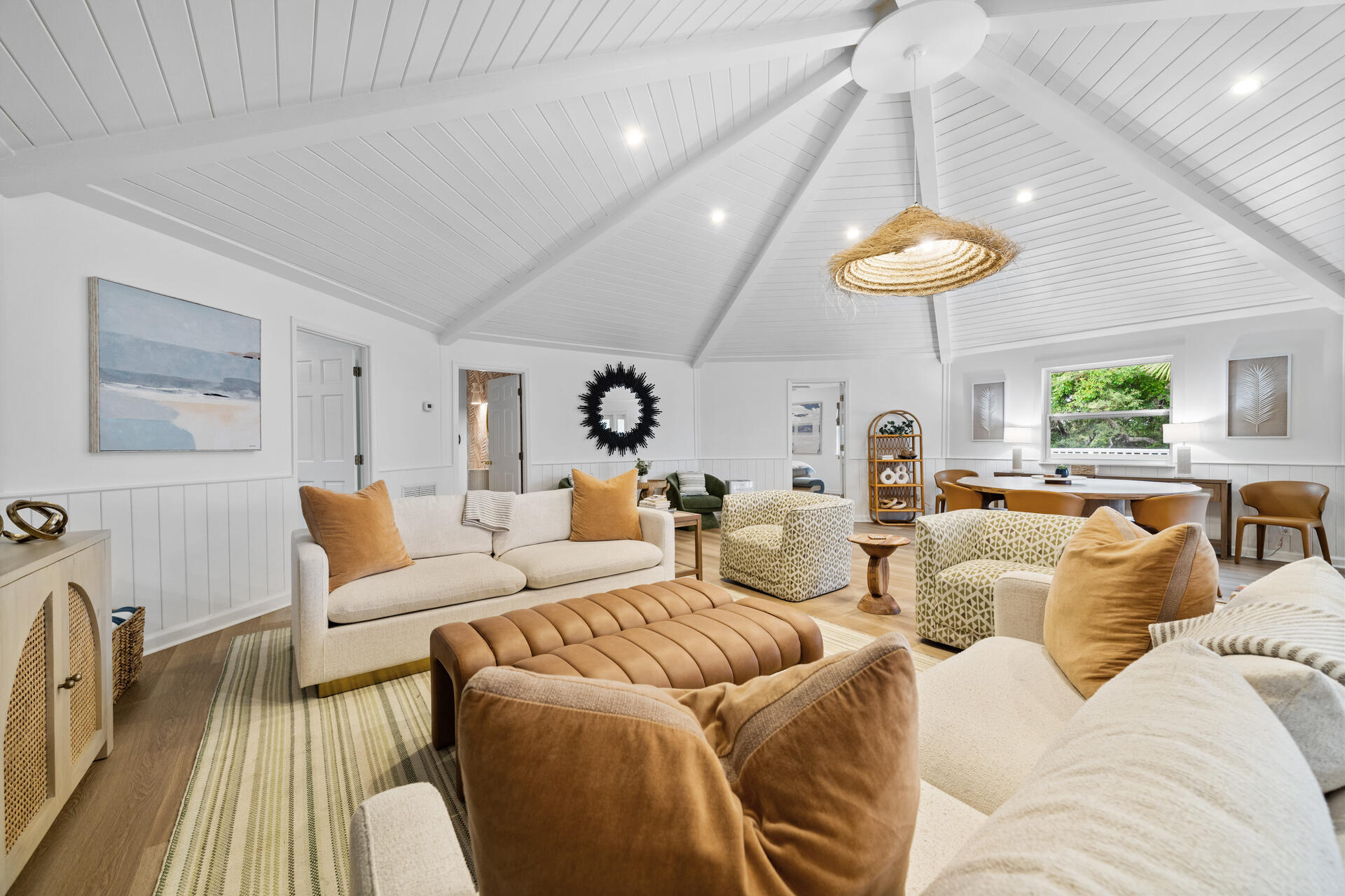 169 Pompano Street Inlet Beach, FL 32461 - Photo 25 of 91 a living room with furniture a chandelier and a large window