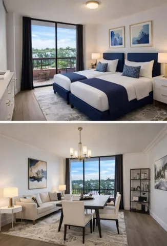 a bedroom with a bed and a night stand