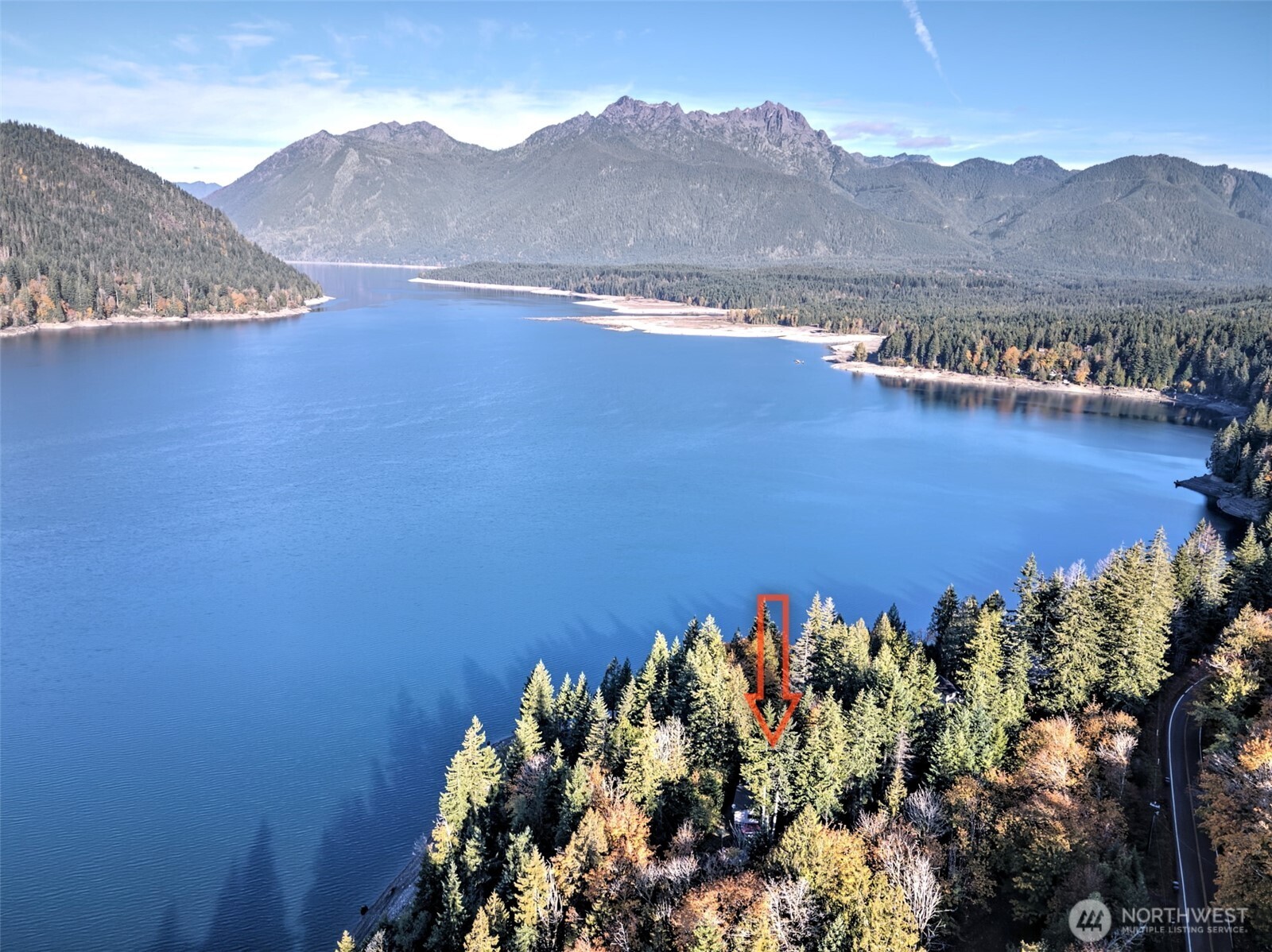 a view of a lake with a mountain