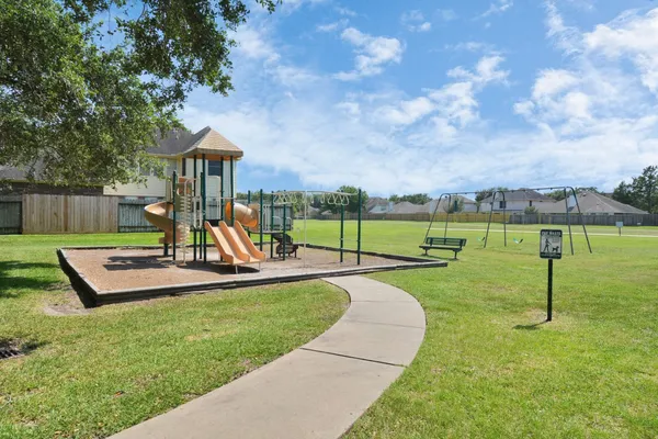 a view of a garden with a slide