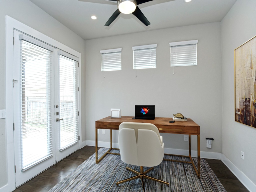 7509 Wildcat Pass Austin, TX 78757 - Photo 15 of 38 Office featuring recessed lighting, dark wood-style floors, and ceiling fan