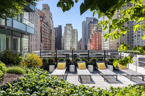 a view of swimming pool with outdoor seating and plants