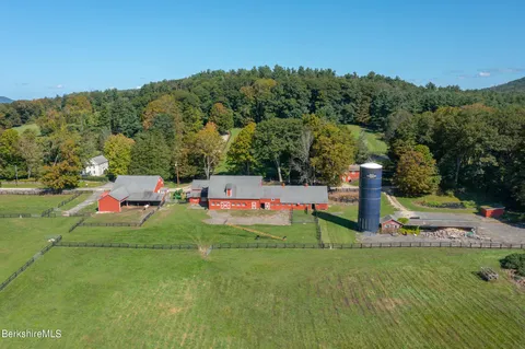 a view of a park with large trees