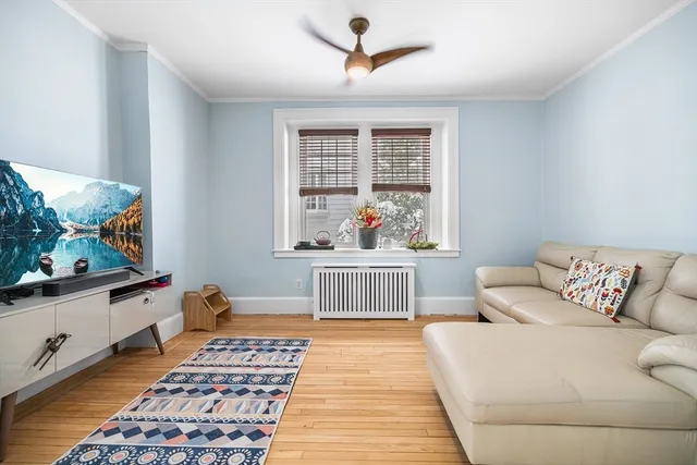a living room with furniture and a rug