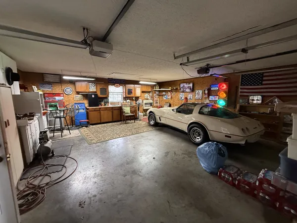 a car is parked in a garage