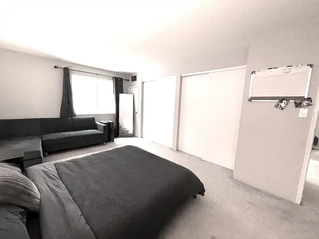 a bedroom with a bed and a couch