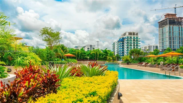 a view of a swimming pool and a yard