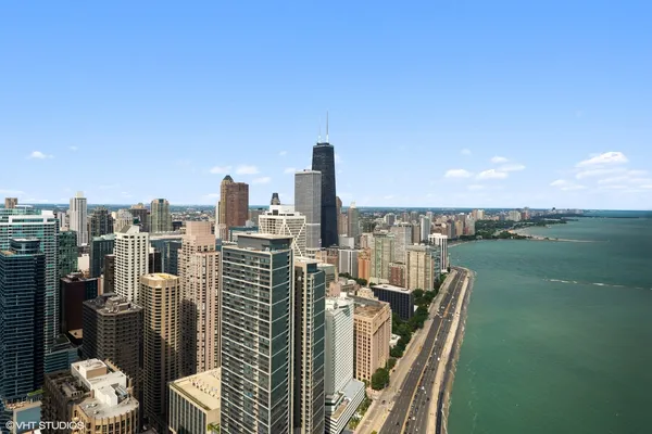 a view of a city with tall buildings