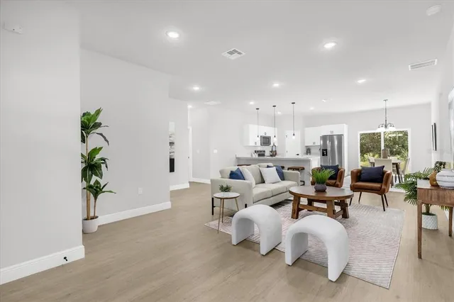 a living room with furniture potted plant and a potted plant