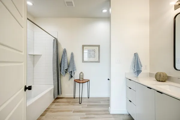a bathroom with a bathtub