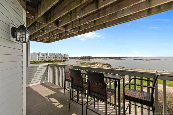 a view of a terrace with seating space