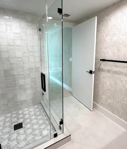 a bathroom with a shower