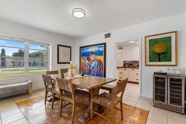 a view of balcony with wooden floor