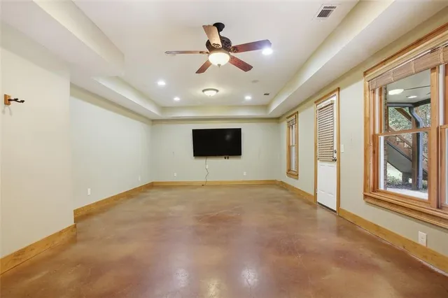 a view of a house with a large window