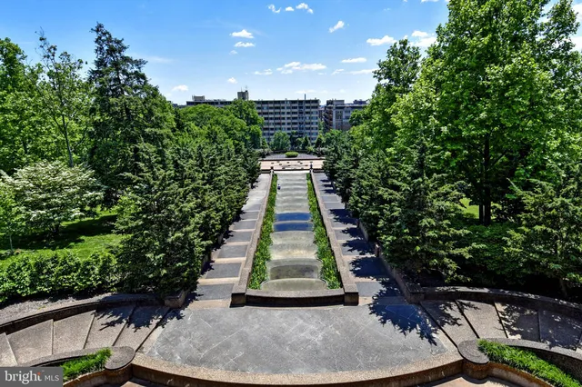 a view of a park with tree s