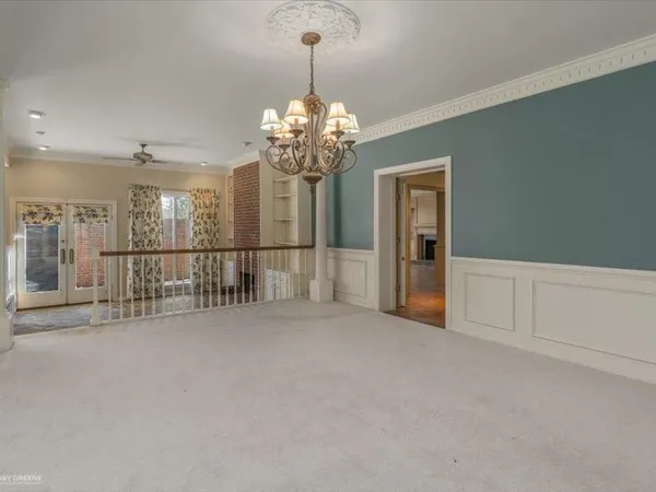 a view of a livingroom with a chandelier