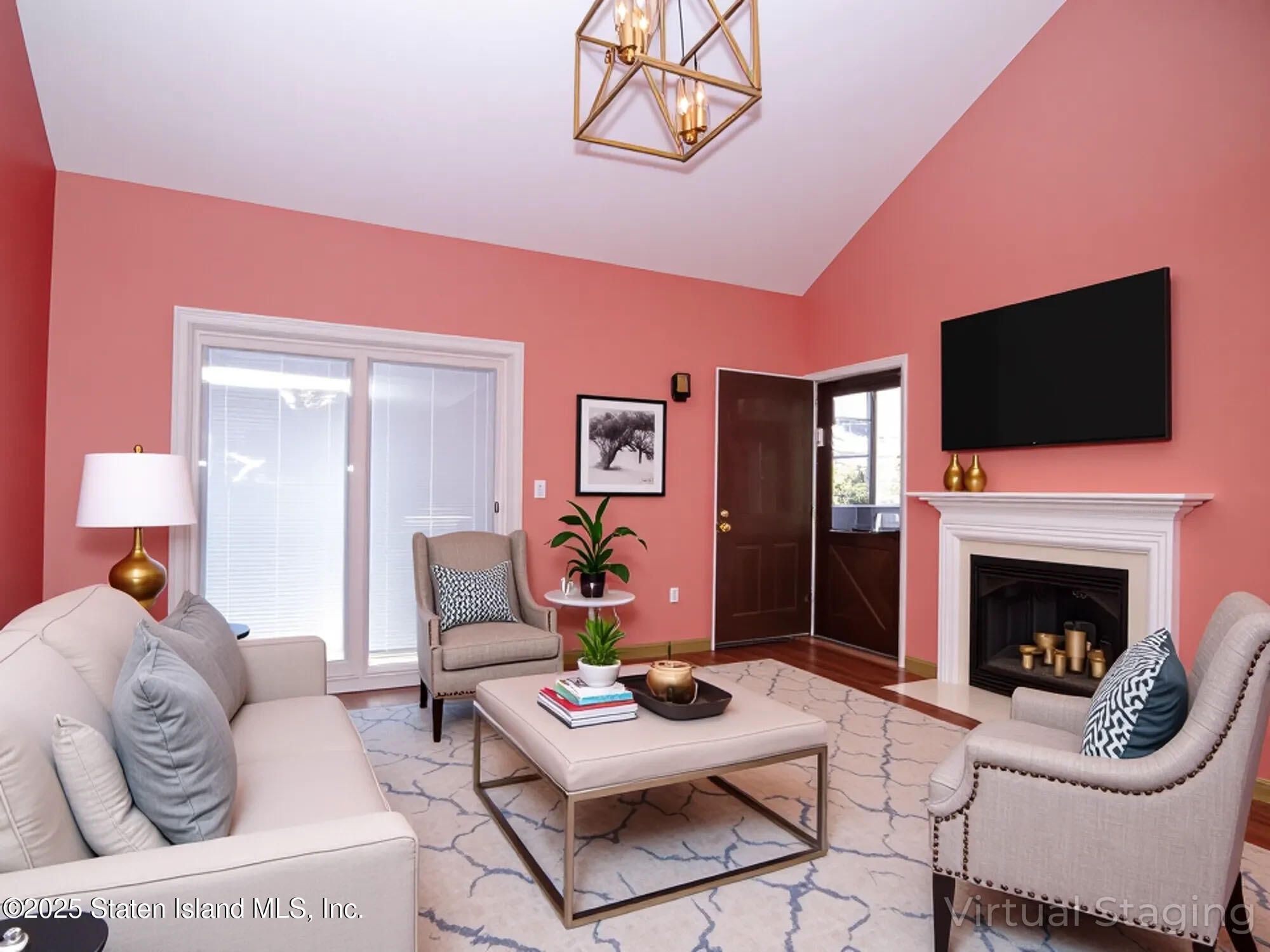 264 Timber Ridge Drive Staten Island, NY 10306 - Photo 5 of 31 a living room with furniture a flat screen tv and a fireplace