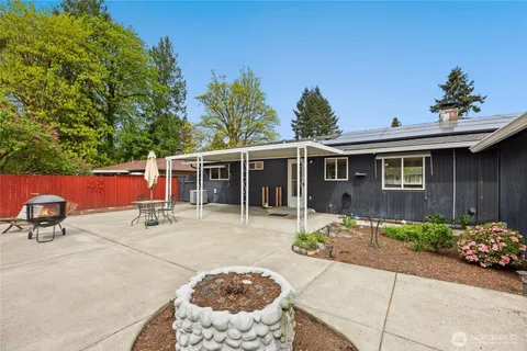 a front view of a house with a patio