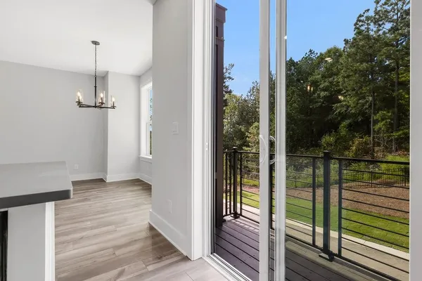 a view of a balcony from door