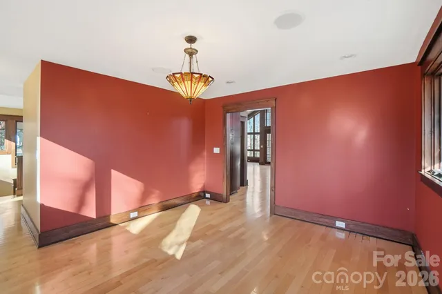 a view of a room with a chandelier