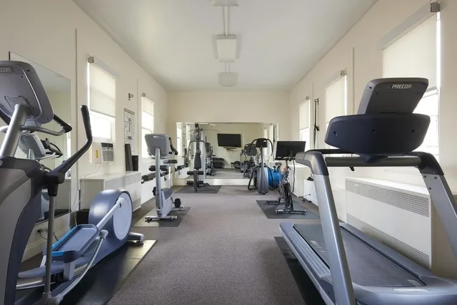 a view of a room with gym equipment