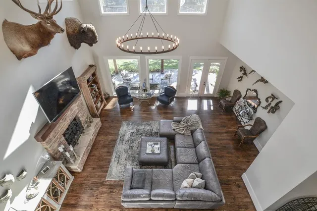 a view of a living room and dining room