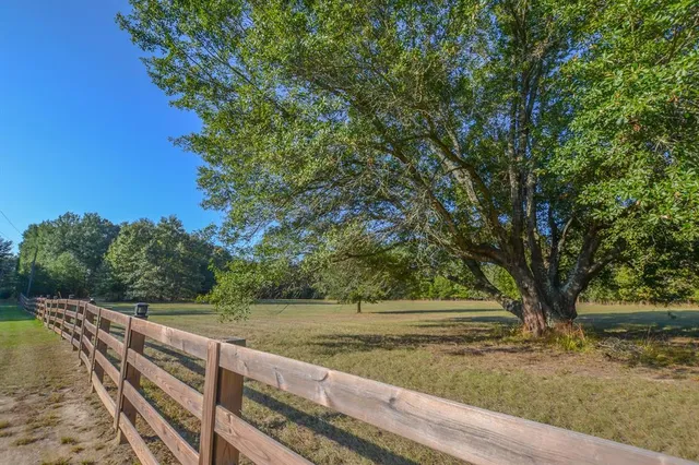 a view of a yard with an trees