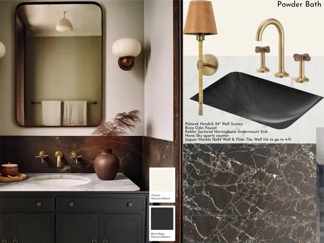 a kitchen with a sink and a mirror