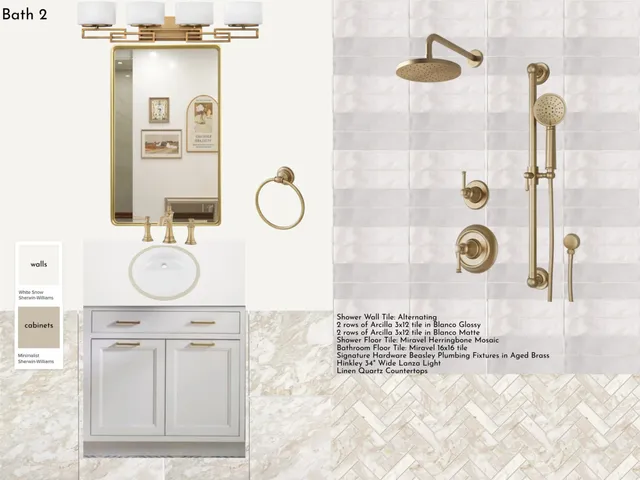 a bathroom with a granite countertop sink a mirror and shower