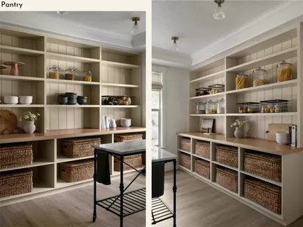 a view of a room with shelves