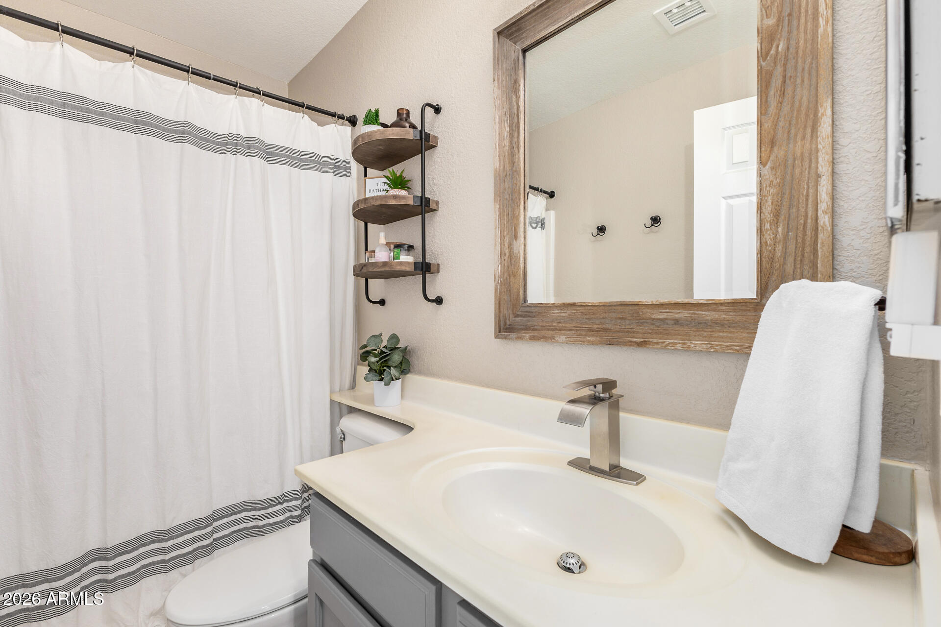 159 West Gail Drive Gilbert, AZ 85233 - Photo 40 of 46 a bathroom with a sink a toilet and shower curtain