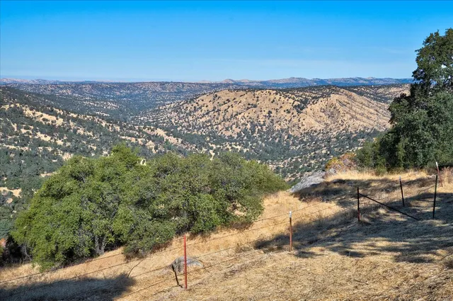 a view of a yard with wooden fence
