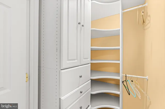 a view of walk in closet with empty racks