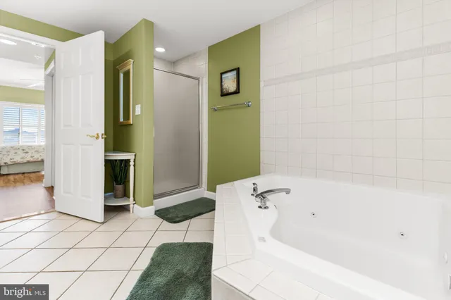 a bathroom with a bathtub and a shower
