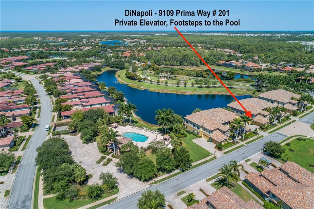 9109 Prima Way, Unit 201 Naples, FL 34113 - Photo 43 of 49 Aerial View of DiNapoli Community Pool