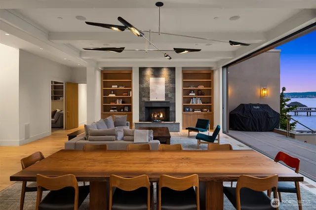 a dinning table and chairs in a room