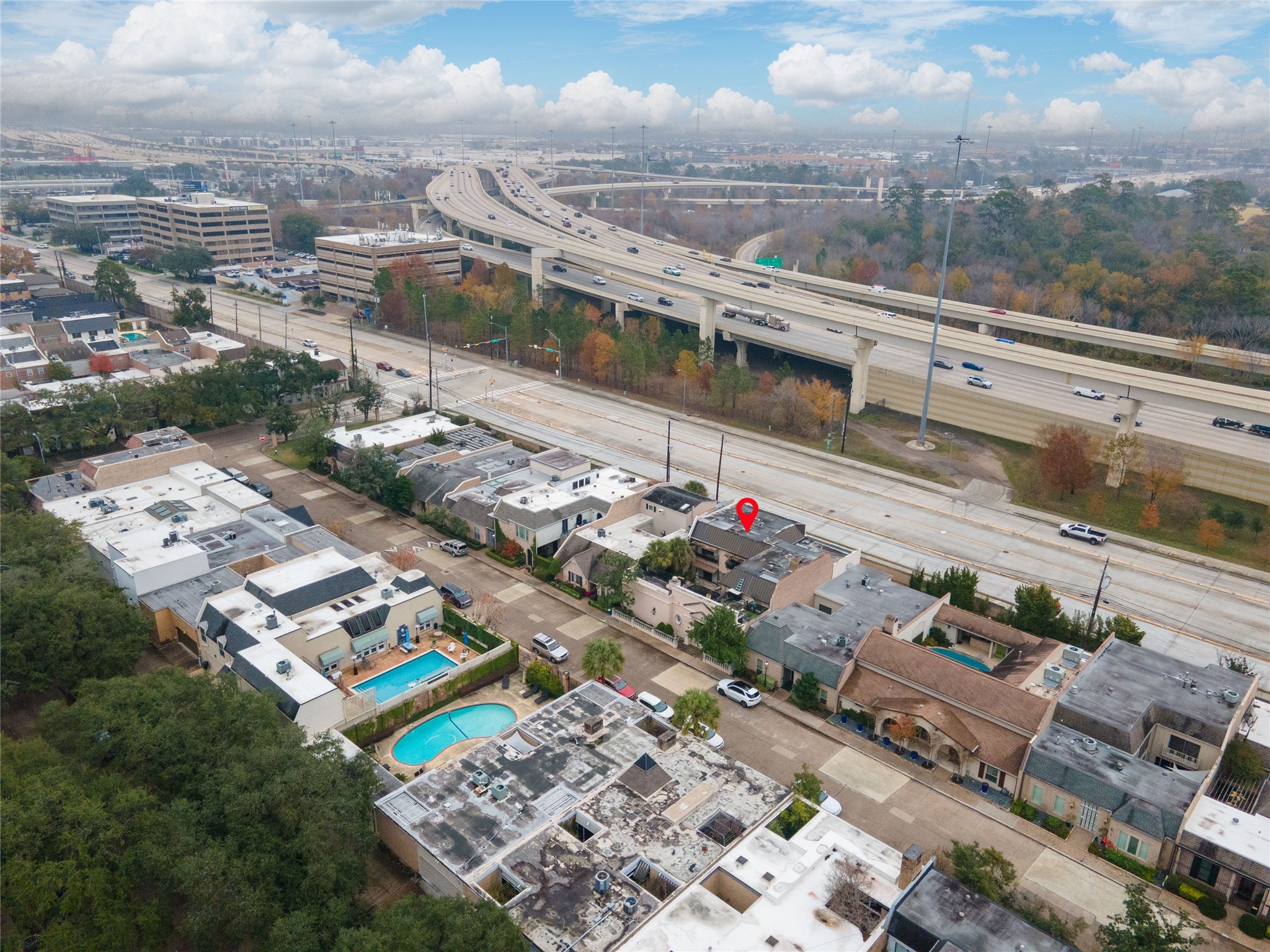 an aerial view of a city